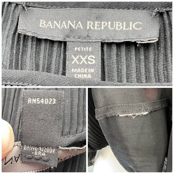 Banana Republic Black Short Sleeve Pleated Blouse Petite XXS - Picture 4 of 9